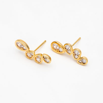 4pcs CZ Pave Gold/ Silver Tone Teardrop Earrings, 18K Gold/ Rhodium Plated Brass, Dainty Stud Earrings (GB-4488)