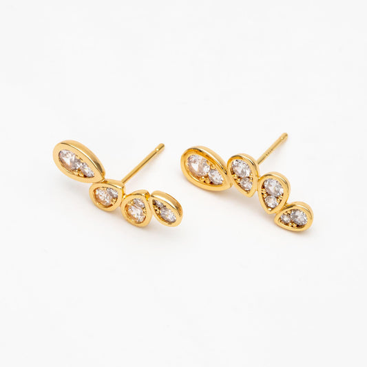 4pcs CZ Pave Gold/ Silver Tone Teardrop Earrings, 18K Gold/ Rhodium Plated Brass, Dainty Stud Earrings (GB-4488)
