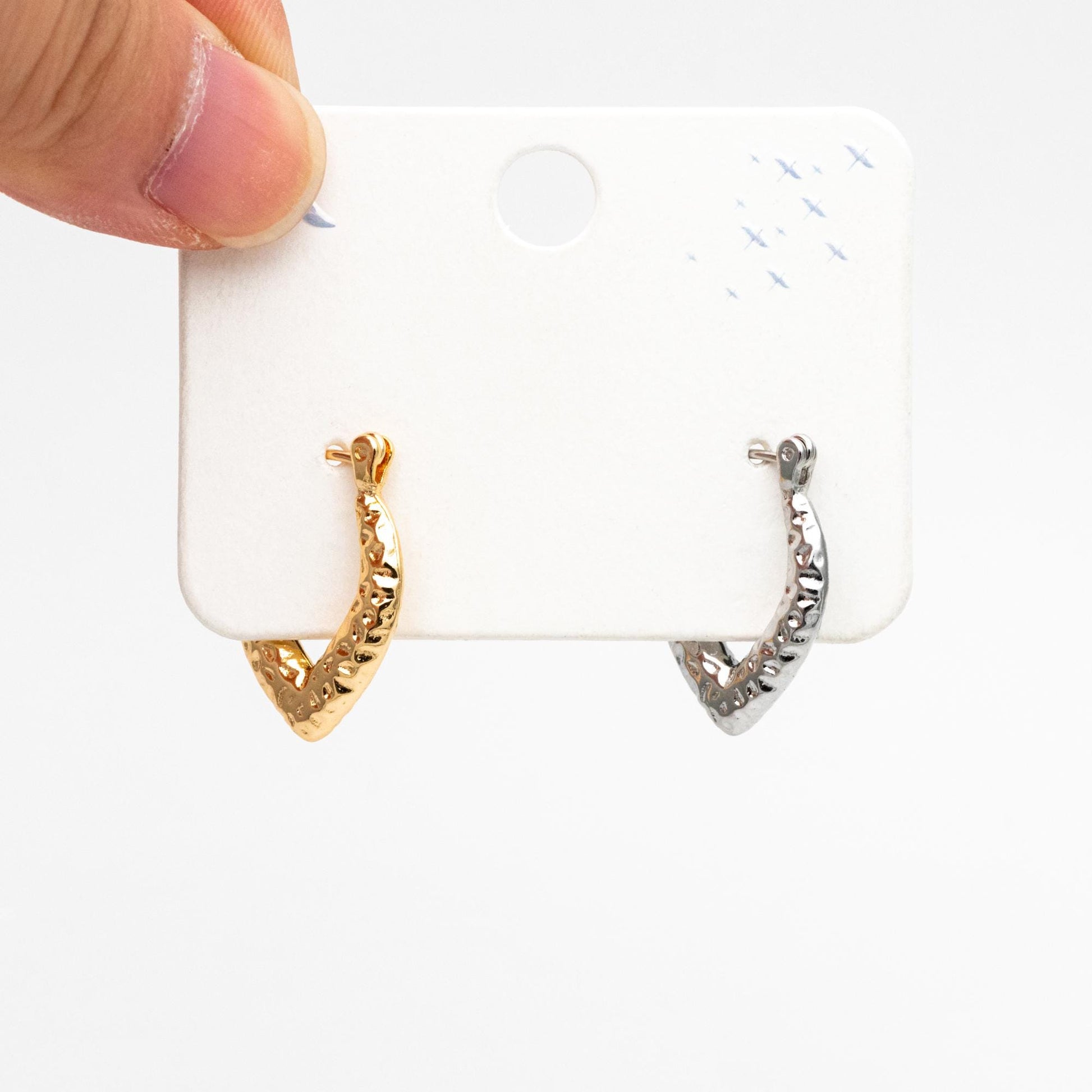 4pcs Gold/ Silver Tone Hammered Earrings, 18K Gold/ Rhodium plated Brass, Dainty Hoop Earrings (GB-4489)