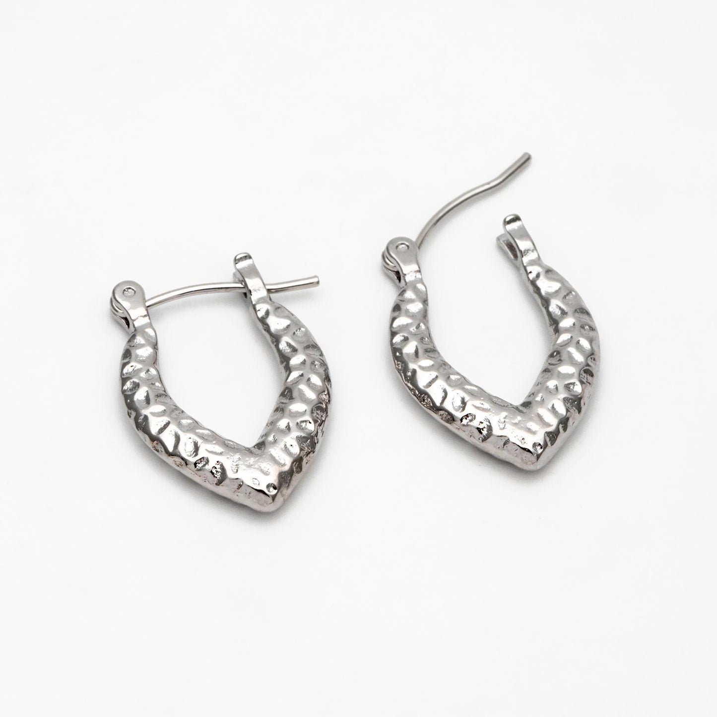 4pcs Gold/ Silver Tone Hammered Earrings, 18K Gold/ Rhodium plated Brass, Dainty Hoop Earrings (GB-4489)