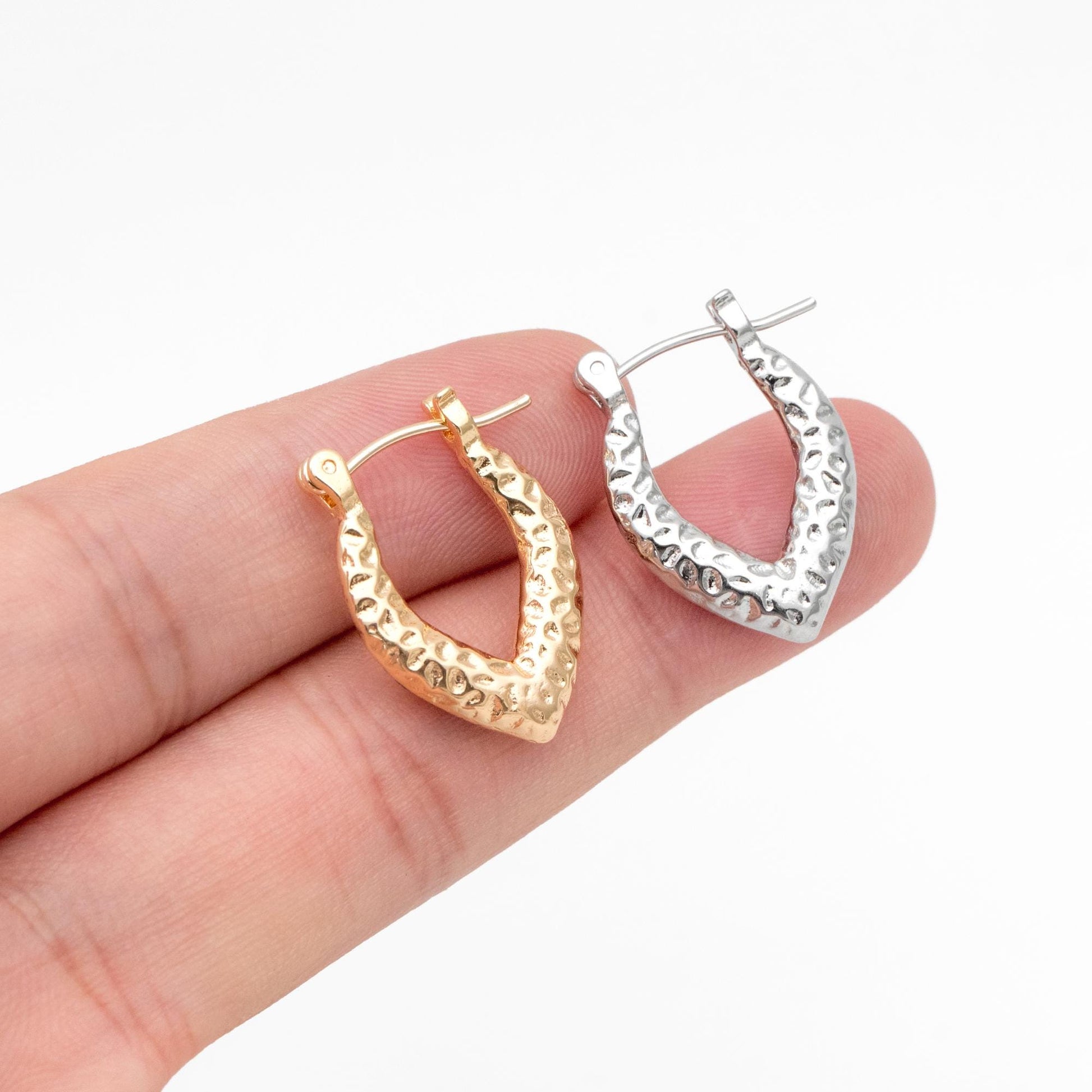 4pcs Gold/ Silver Tone Hammered Earrings, 18K Gold/ Rhodium plated Brass, Dainty Hoop Earrings (GB-4489)
