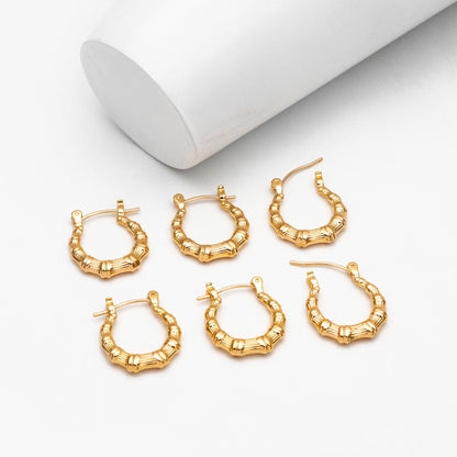 4pcs Gold Bamboo Earrings, 18K Gold plated Brass, Dainty Hoop Earrings (GB-4490)