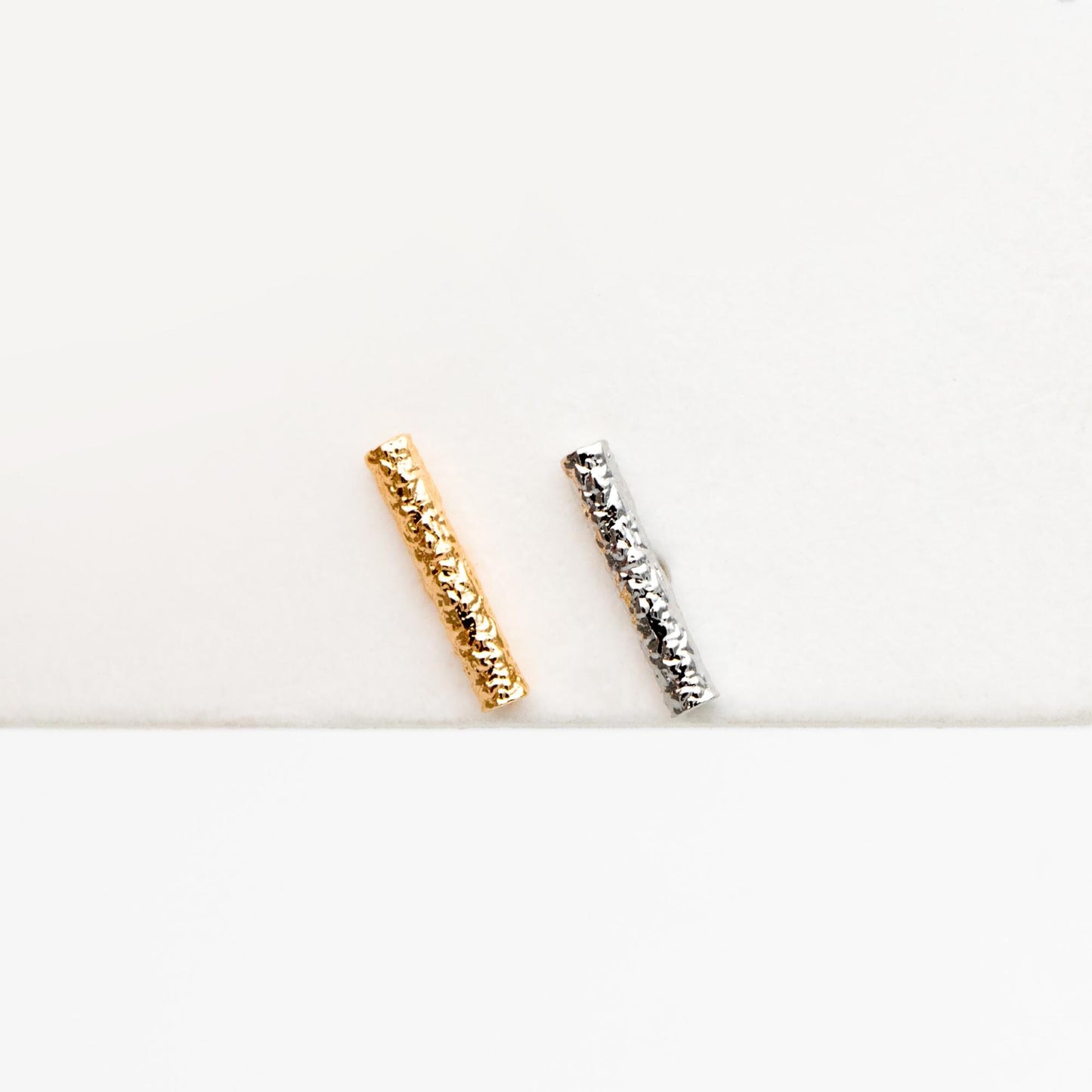 10pcs Gold/ Silver Tone Hammered Bar Earrings, Gold/ Rhodium plated Brass, Stick Stud Earrings (#GB-4491)