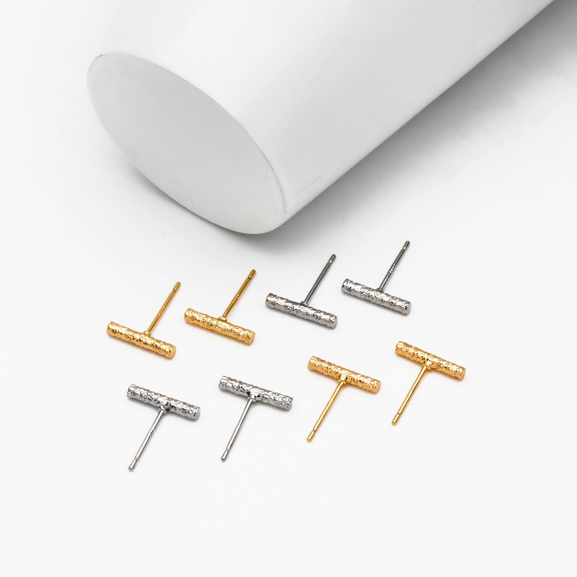 10pcs Gold/ Silver Tone Hammered Bar Earrings, Gold/ Rhodium plated Brass, Stick Stud Earrings (#GB-4491)