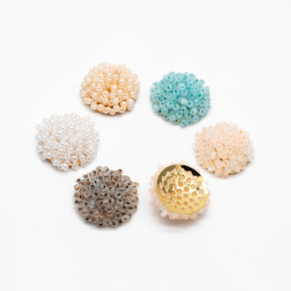 4pcs Seed Glass Beads Cluster 19x9mm, Handmade Beaded Flower Cabochon (FB-054)