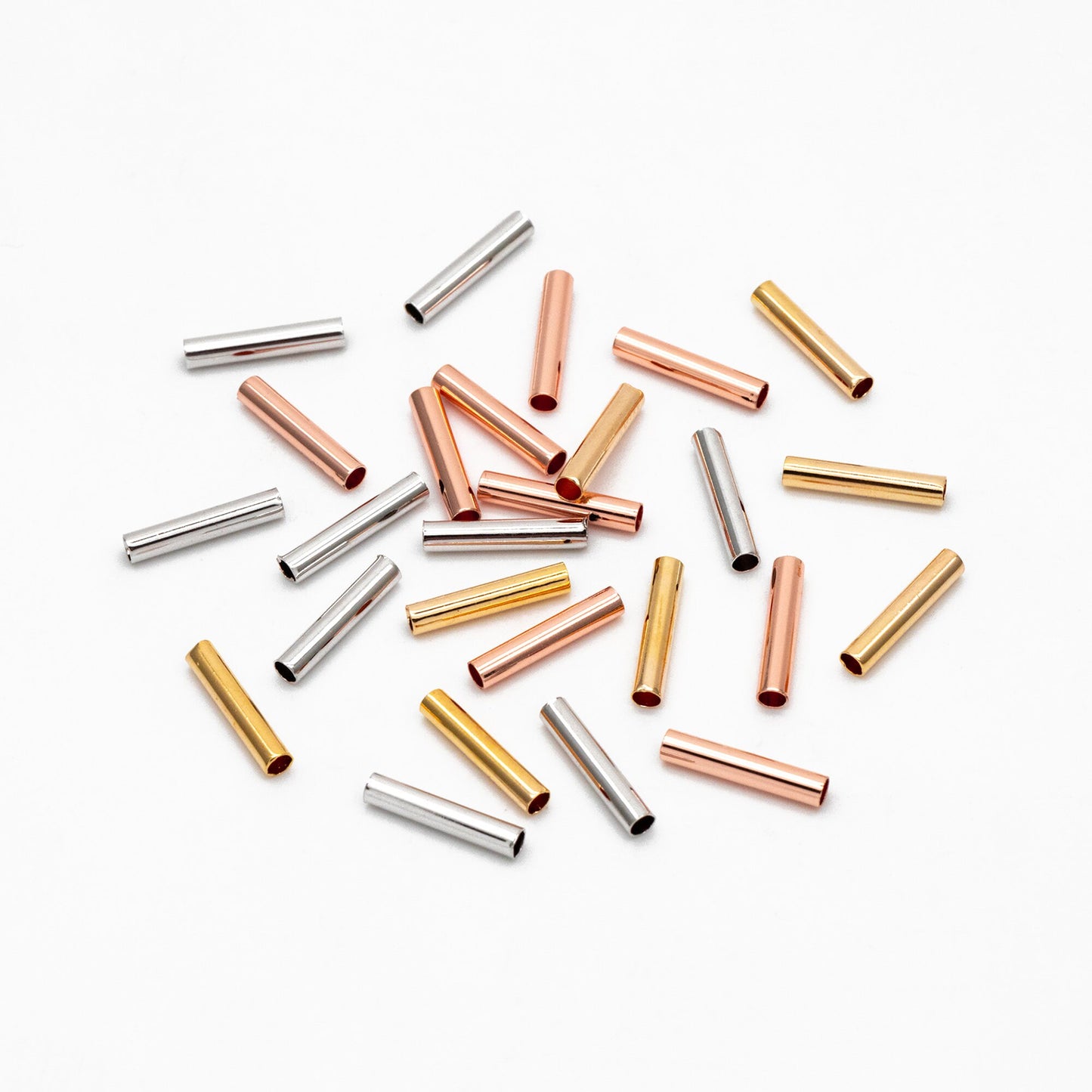 50pcs Gold/ Silver/ Rose Gold Straight Tube Beads 10x2mm , Real Gold/ Rhodium plated Brass Tube Spacers (GB-274)