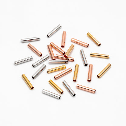 50pcs Gold/ Silver/ Rose Gold Straight Tube Beads 10x2mm , Real Gold/ Rhodium plated Brass Tube Spacers (GB-274)