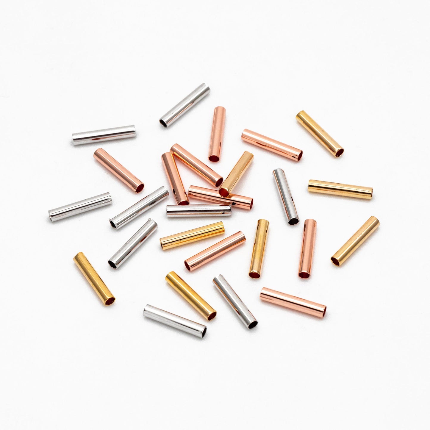 50pcs Gold/ Silver/ Rose Gold Straight Tube Beads 10x2mm , Real Gold/ Rhodium plated Brass Tube Spacers (GB-274)