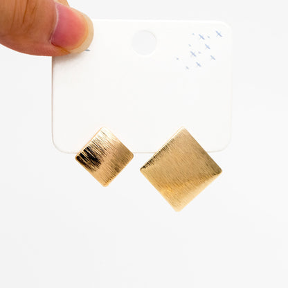 10pcs Brushed Gold Square Earring with Loop 13/ 19mm, Real Gold Plated Brass Geometric Earring Studs (GB-278)