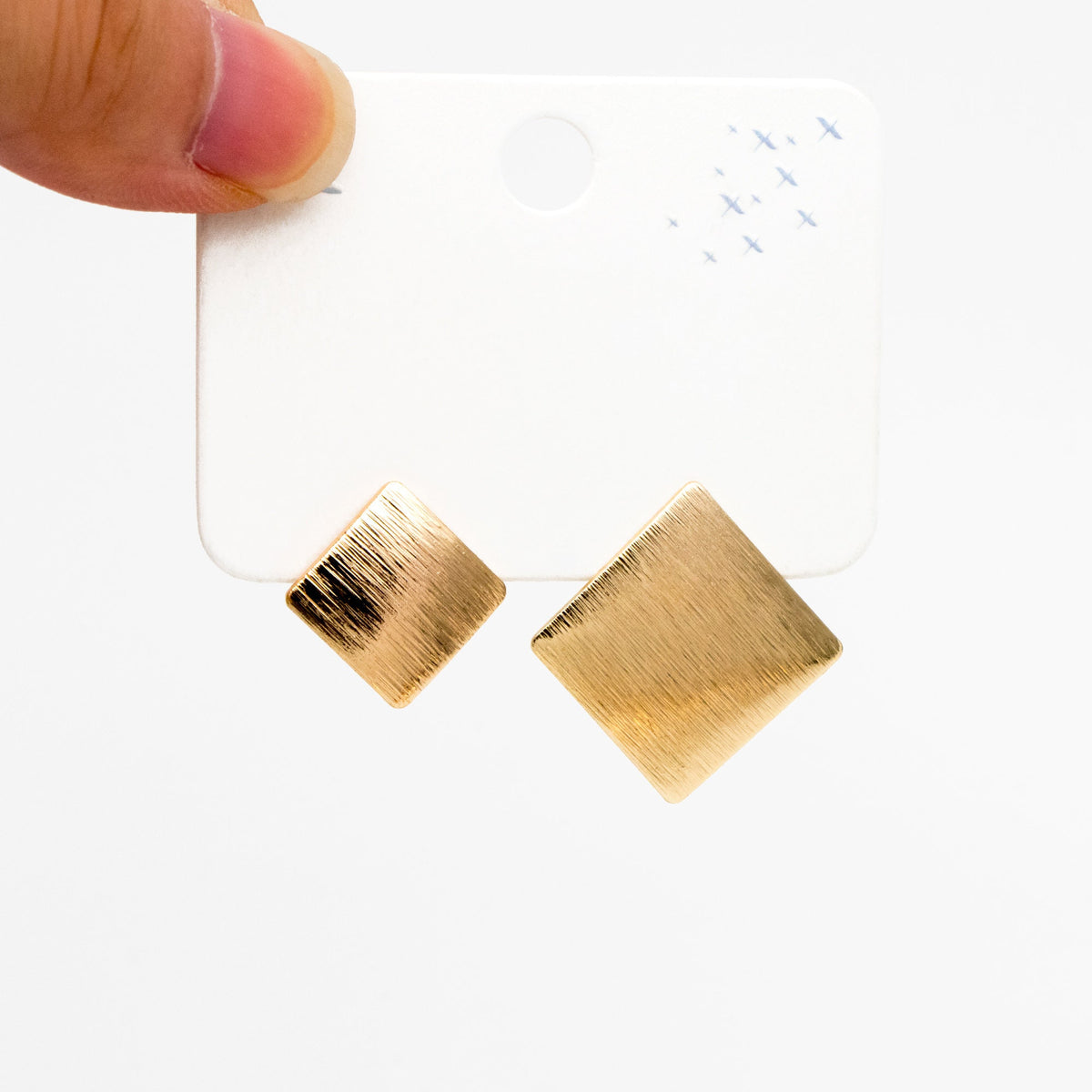 10pcs Brushed Gold Square Earring with Loop 13/ 19mm, Real Gold Plated Brass Geometric Earring Studs (GB-263)