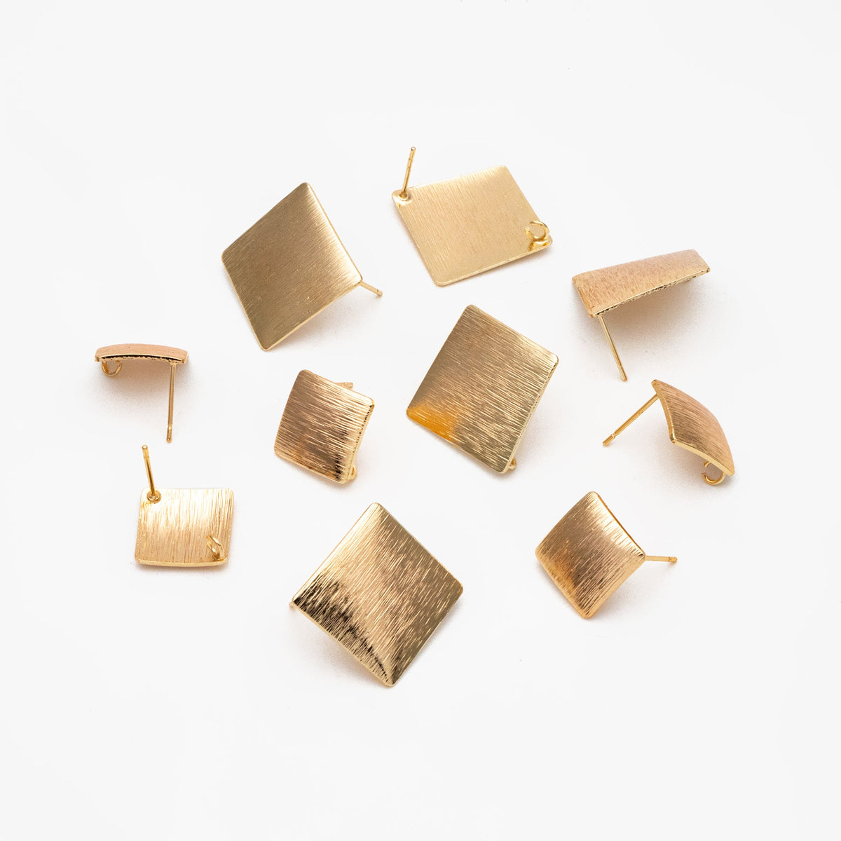 10pcs Brushed Gold Square Earring with Loop 13/ 19mm, Real Gold Plated Brass Geometric Earring Studs (GB-263)