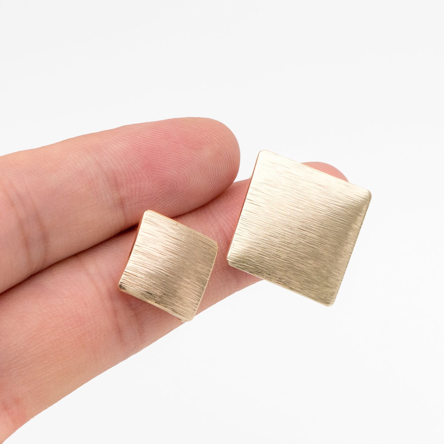 10pcs Brushed Gold Square Earring with Loop 13/ 19mm, Real Gold Plated Brass Geometric Earring Studs (GB-278)