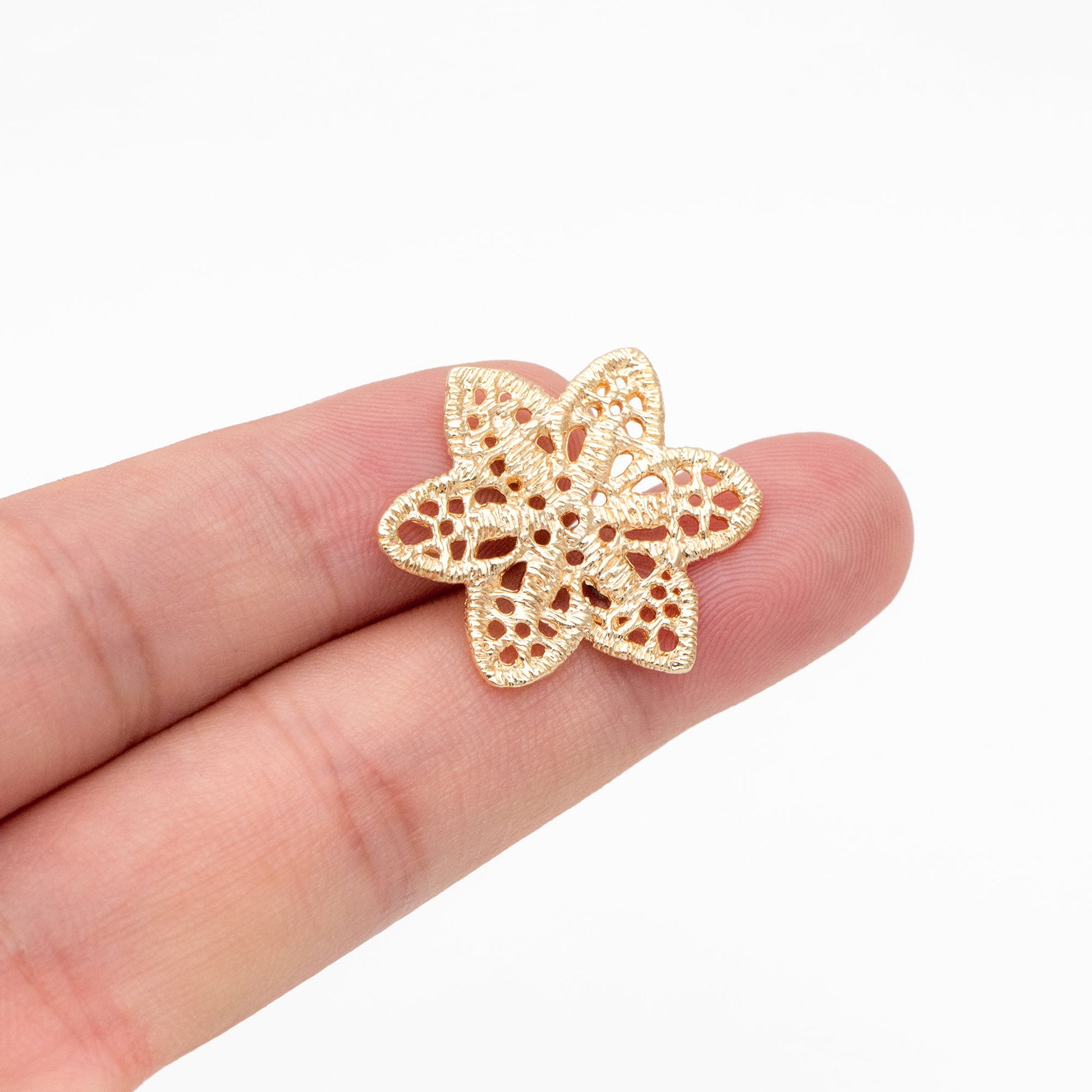 10pcs Gold Filigree Flower Charm Pendants 25mm, Real Gold plated Brass Connectors with Multi Loops (GB-282)