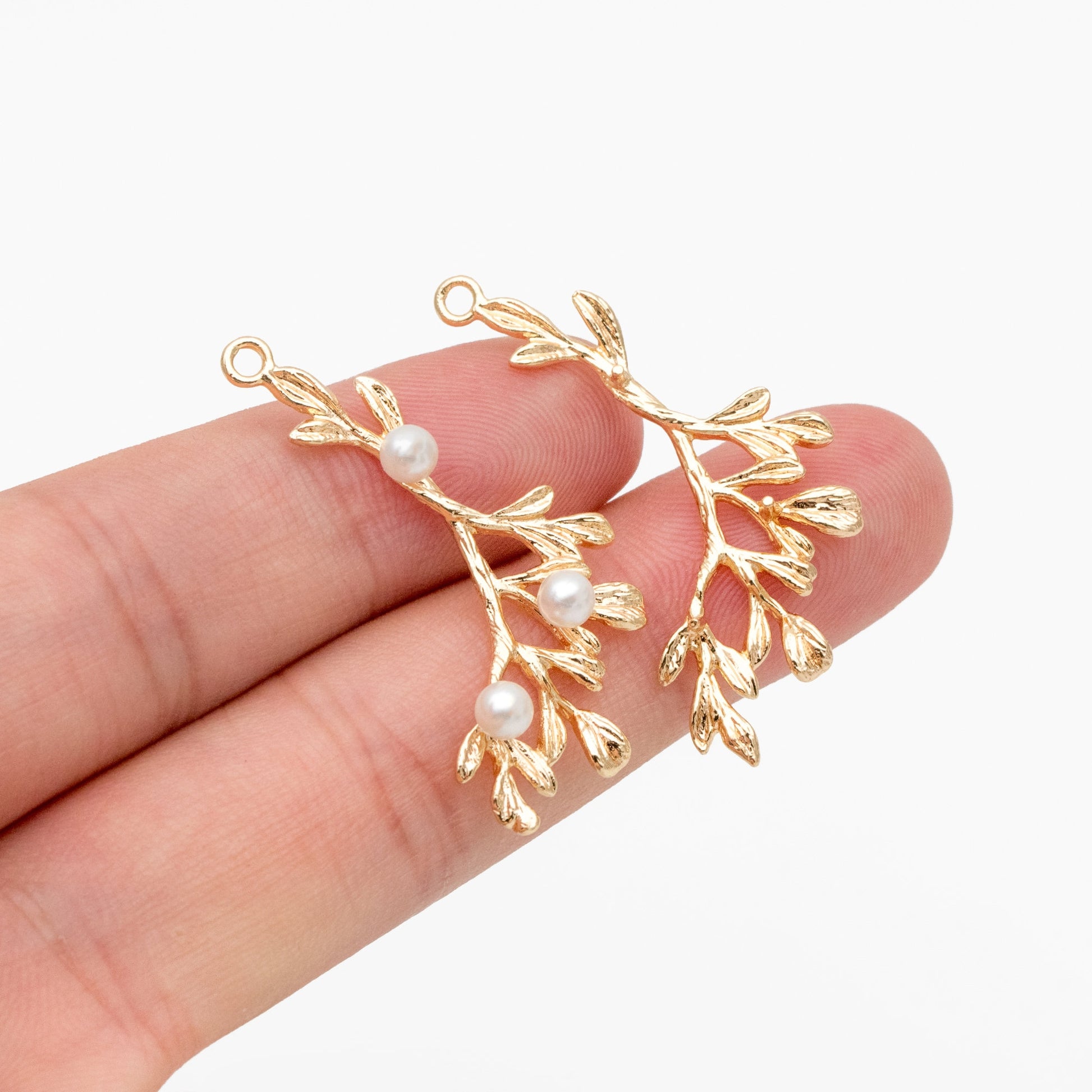 10pcs Gold plated Brass Branch Leaf Charm Pendants 38mm, Lead Nickel Free (GB-3622-I)