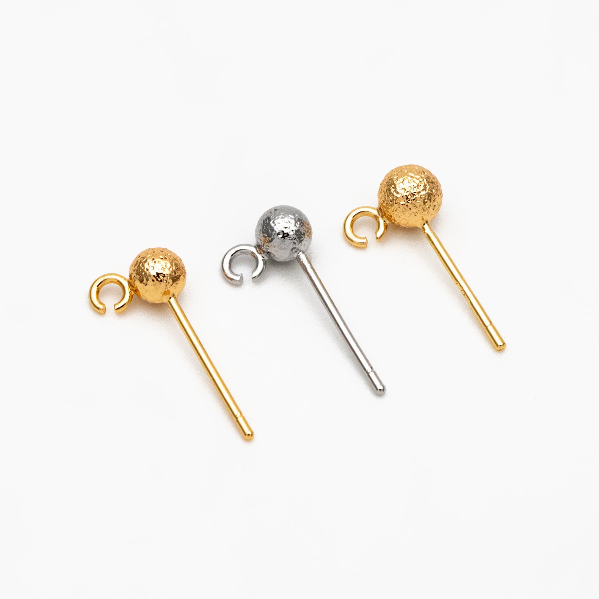 20pcs Gold/ Silver Ball Stud Earring with Ring/Loop, Gold/ Rhodium plated Brass Ear Posts, 4/ 5mm Ball Size (GB-533)