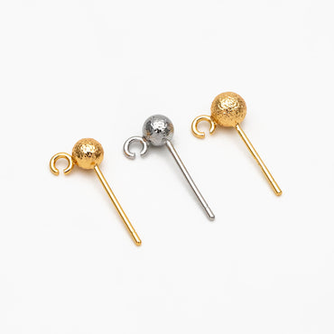 20pcs Gold/ Silver Ball Stud Earring with Ring/Loop, Gold/ Rhodium plated Brass Ear Posts, 4/ 5mm Ball Size (GB-533)