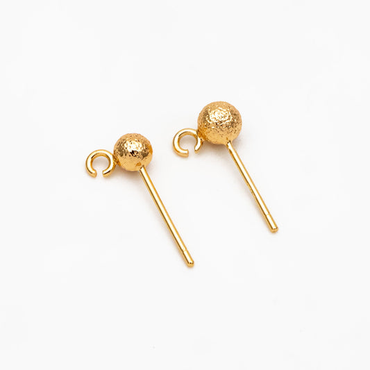 20pcs Gold/ Silver Ball Stud Earring with Ring/Loop, Gold/ Rhodium plated Brass Ear Posts, 4/ 5mm Ball Size (GB-533)