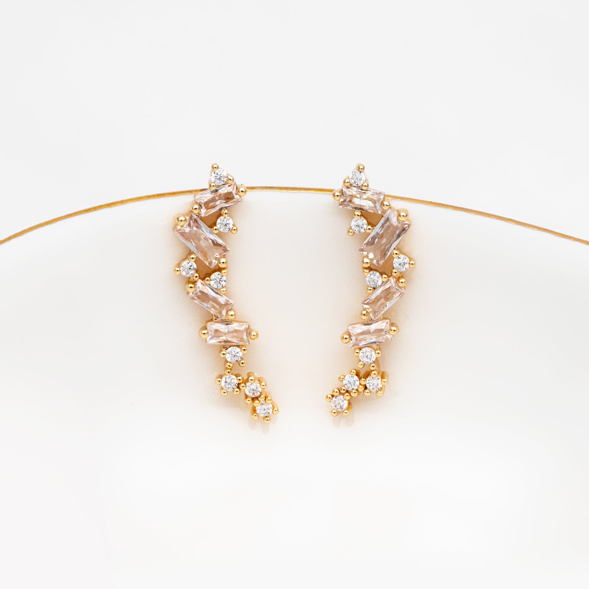 4pcs CZ Pave Gold Stud Earrings, 18K Gold plated Brass Dainty Earrings, Shiny Earrings (GB-4143)