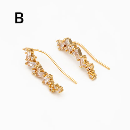 4pcs CZ Pave Gold Stud Earrings, 18K Gold plated Brass Dainty Earrings, Shiny Earrings (GB-4143)