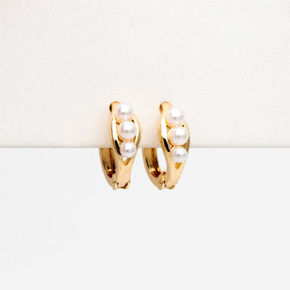 4pcs Faux Pearl Pave Gold Tiny Hoop Earrings, 18K Gold plated Brass, Dainty Huggie Earrings (GB-4461)