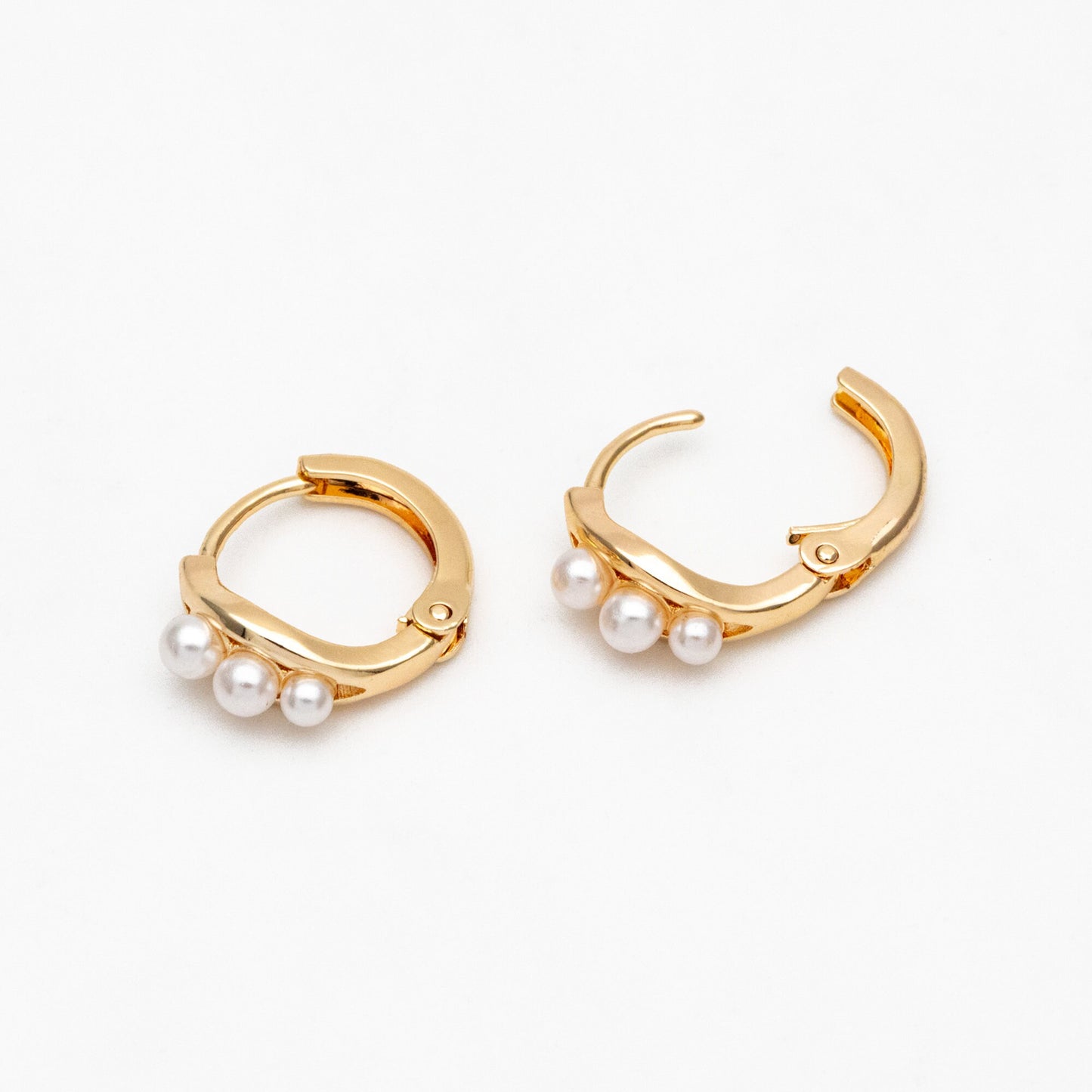 4pcs Faux Pearl Pave Gold Tiny Hoop Earrings, 18K Gold plated Brass, Dainty Huggie Earrings (GB-4461)
