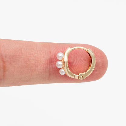 4pcs Faux Pearl Pave Gold Tiny Hoop Earrings, 18K Gold plated Brass, Dainty Huggie Earrings (GB-4461)