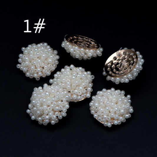 4pcs Seed Glass Beads Cluster 19x9mm, Handmade Beaded Flower Cabochon (FB-054)