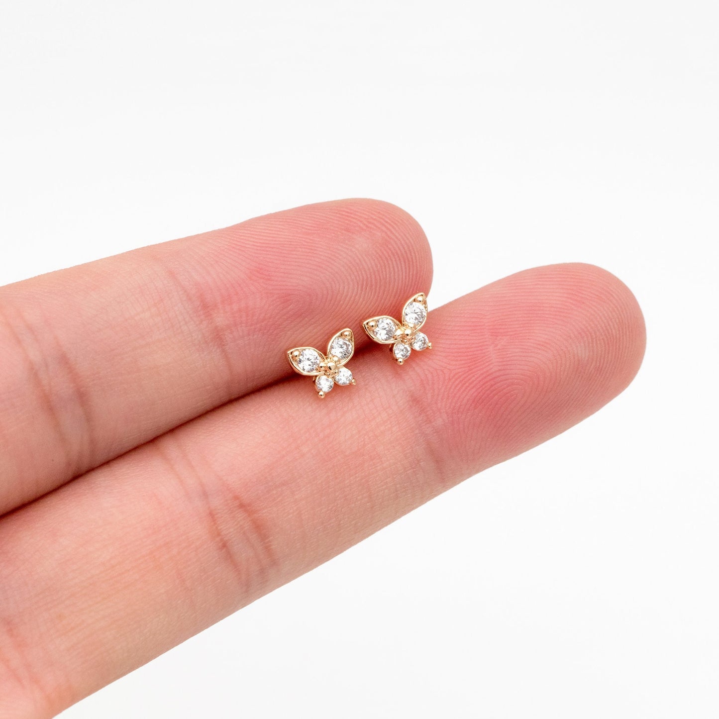 10pcs CZ Pave Gold Butterfly Earrings, Dianty Butterfly Ear Studs, Jewelry Supplies (GB-4457)