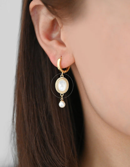 4pcs Shell Paved Gold Oval Connectors 17x11mm, Gold plated Brass, Oval Earring Charm Pendants (GB-3933)