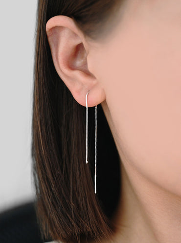 10pcs Sterling Silver Threader Earrings, .925 Silver Box Chain, Earwire Thread with Open Jump Ring (CY-033)