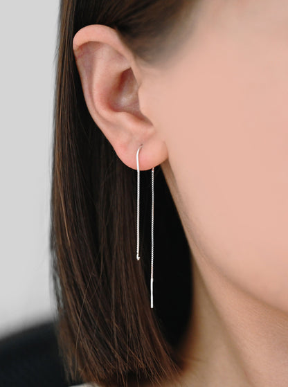 10pcs Sterling Silver Threader Earrings, .925 Silver Box Chain, Earwire Thread with Open Jump Ring (CY-033)