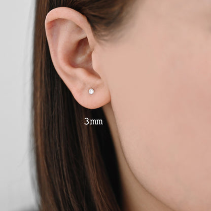 10pcs Sterling Silver Stud Earring, Dainty Minimalist Earring, Tiny CZ Diamond Earring, 3/ 4/ 5/ 6mm Multi Size (CY-031)