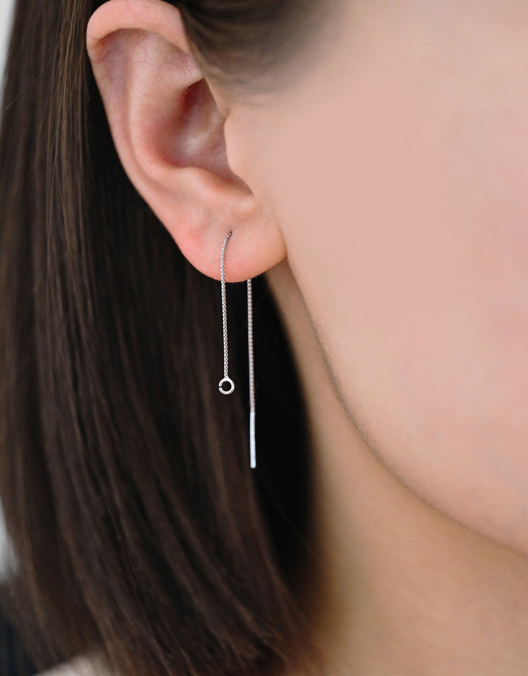 10pcs Sterling Silver Threader Earrings, Gold/ Rhodium, .925 Silver Box Chain, Earwire Thread with Open Jump Ring (CY-004)