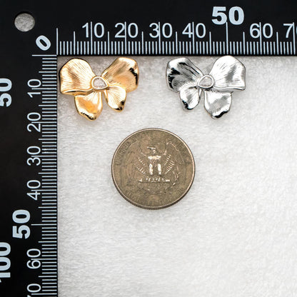 4pcs CZ Pave Gold/ Silver Tone Bowknot Earrings, 18K Real Gold/ Rhodium plated Brass, Flower Stud Earrings (GB-4493)