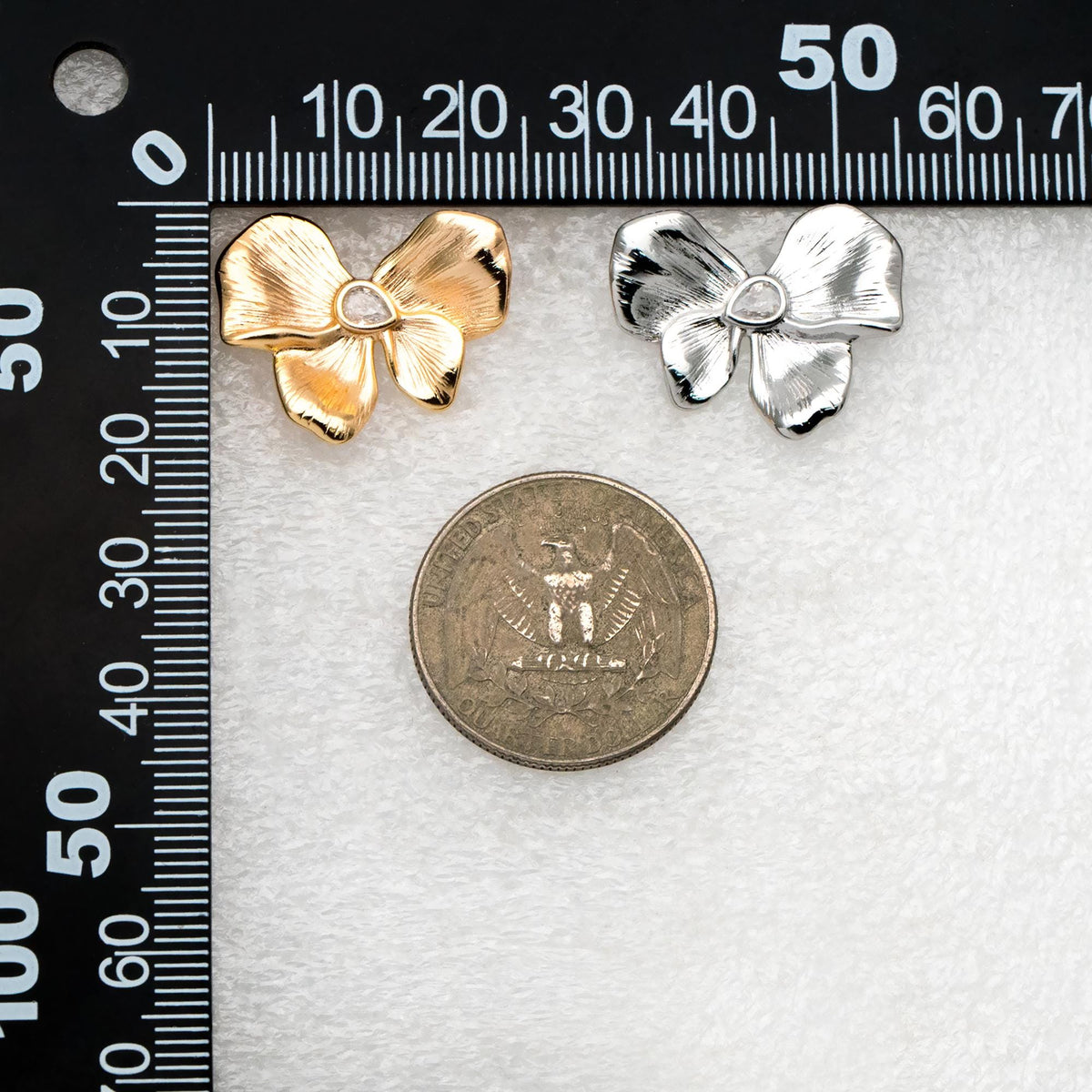 4pcs CZ Pave Gold/ Silver Tone Bowknot Earrings, 18K Real Gold/ Rhodium plated Brass, Flower Stud Earrings (GB-4493)