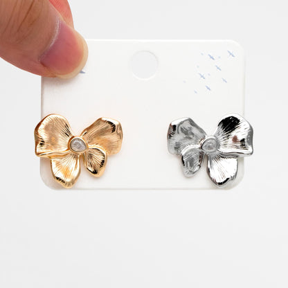 4pcs CZ Pave Gold/ Silver Tone Bowknot Earrings, 18K Real Gold/ Rhodium plated Brass, Flower Stud Earrings (GB-4493)