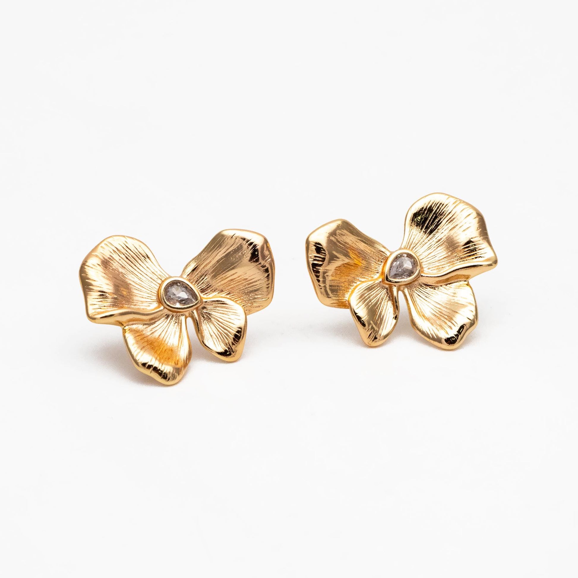 4pcs CZ Pave Gold/ Silver Tone Bowknot Earrings, 18K Real Gold/ Rhodium plated Brass, Flower Stud Earrings (GB-4493)
