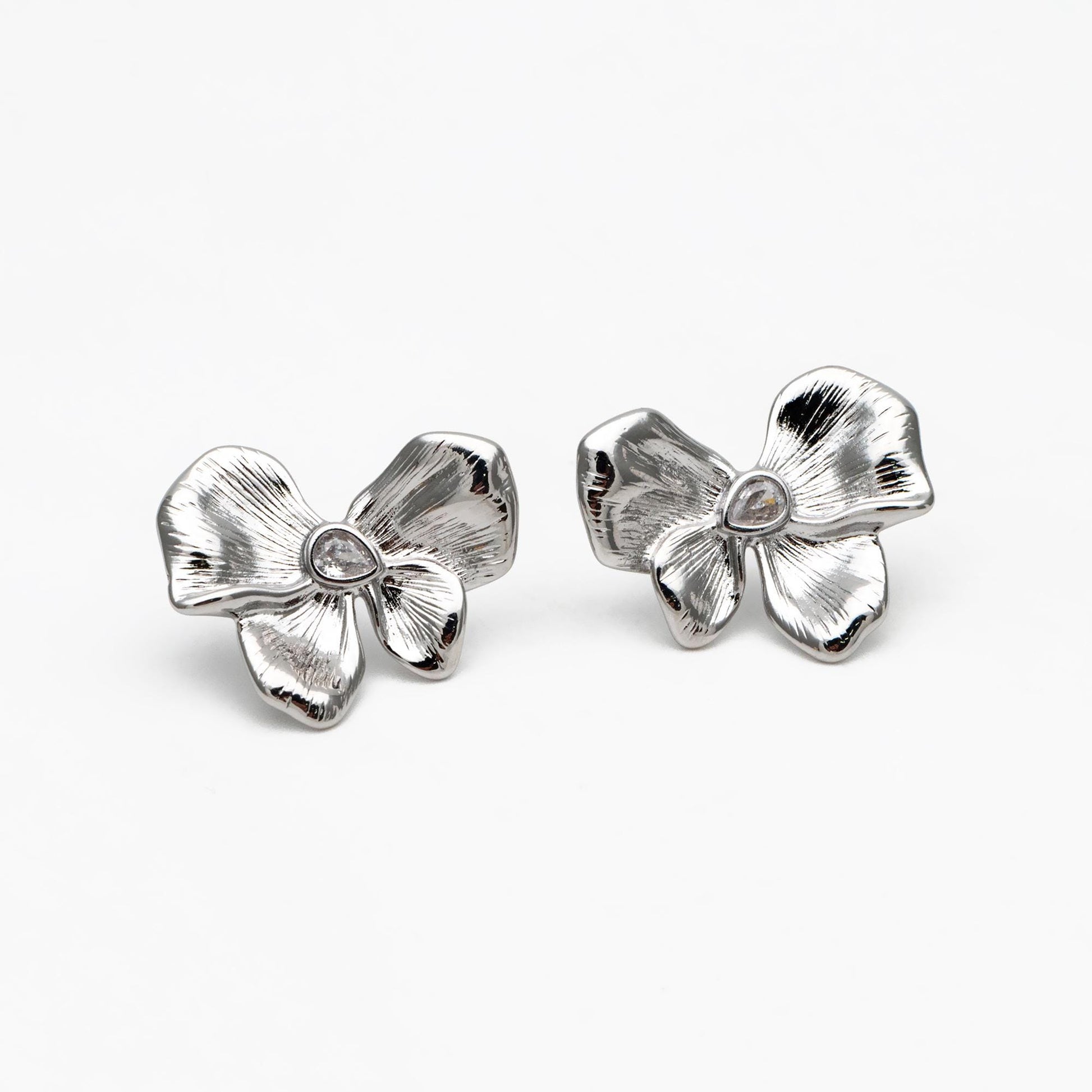 4pcs CZ Pave Gold/ Silver Tone Bowknot Earrings, 18K Real Gold/ Rhodium plated Brass, Flower Stud Earrings (GB-4493)