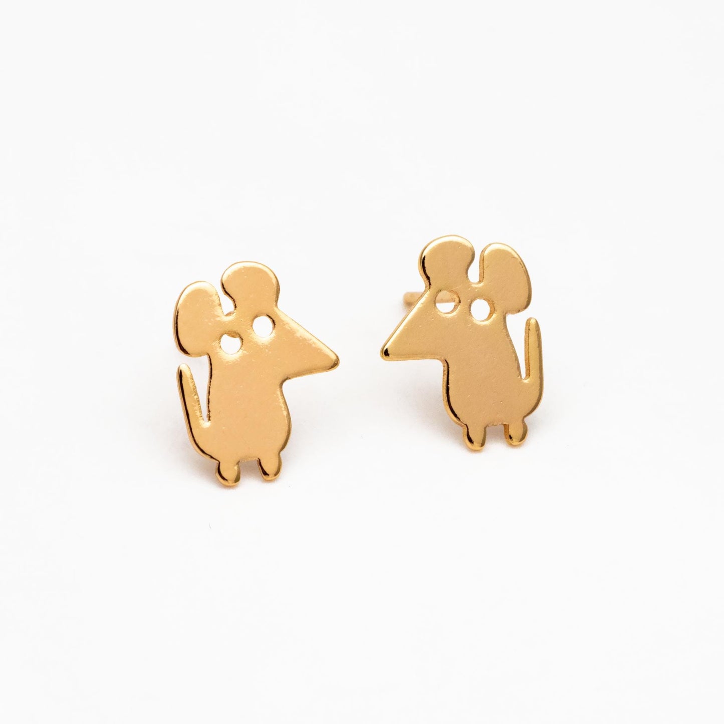 10pcs Gold/ Silver Tone Cute Mouse Earrings, Gold/ Rhodium Plated Brass, Minimalist Animal Stud Earrings (GB-4494)