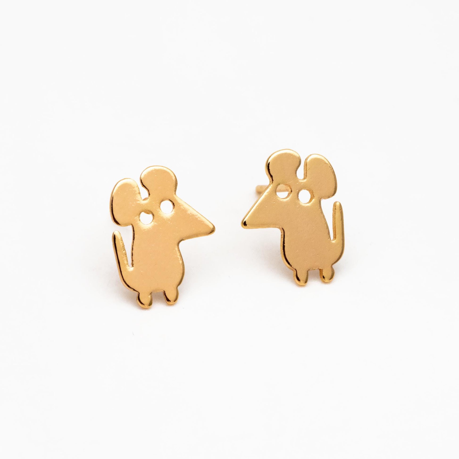 10pcs Gold/ Silver Tone Cute Mouse Earrings, Gold/ Rhodium Plated Brass, Minimalist Animal Stud Earrings (GB-4494)
