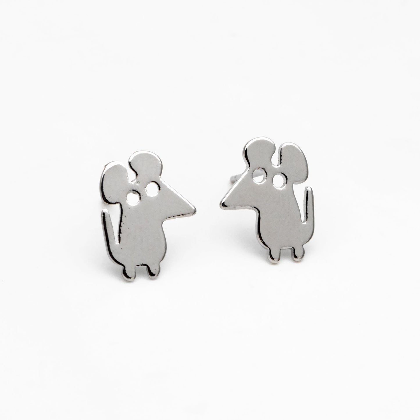 10pcs Gold/ Silver Tone Cute Mouse Earrings, Gold/ Rhodium Plated Brass, Minimalist Animal Stud Earrings (GB-4494)