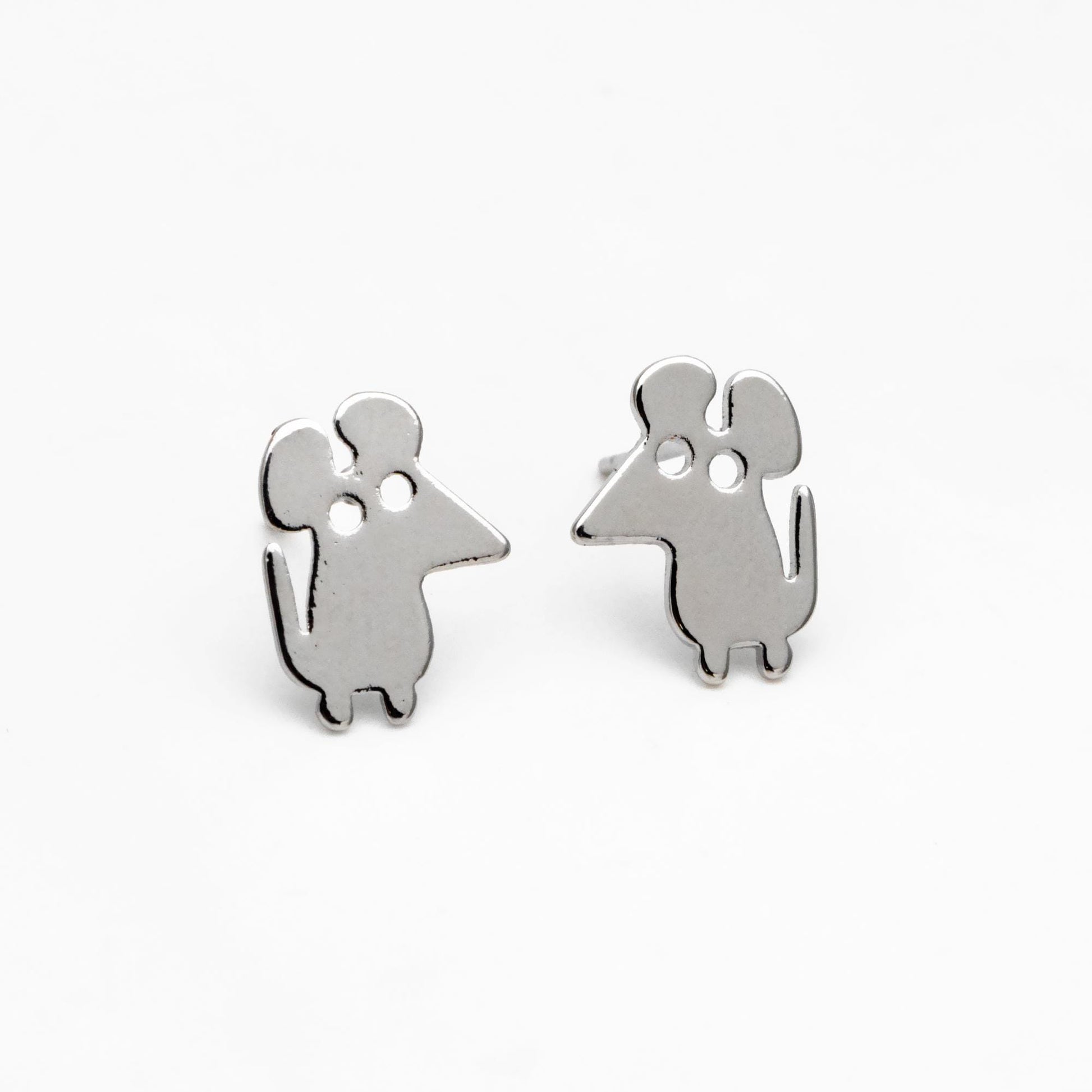 10pcs Gold/ Silver Tone Cute Mouse Earrings, Gold/ Rhodium Plated Brass, Minimalist Animal Stud Earrings (GB-4494)