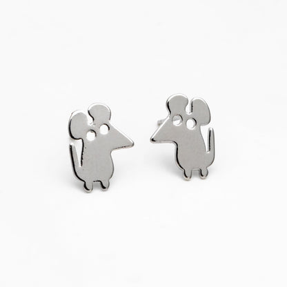 10pcs Gold/ Silver Tone Cute Mouse Earrings, Gold/ Rhodium Plated Brass, Minimalist Animal Stud Earrings (GB-4494)