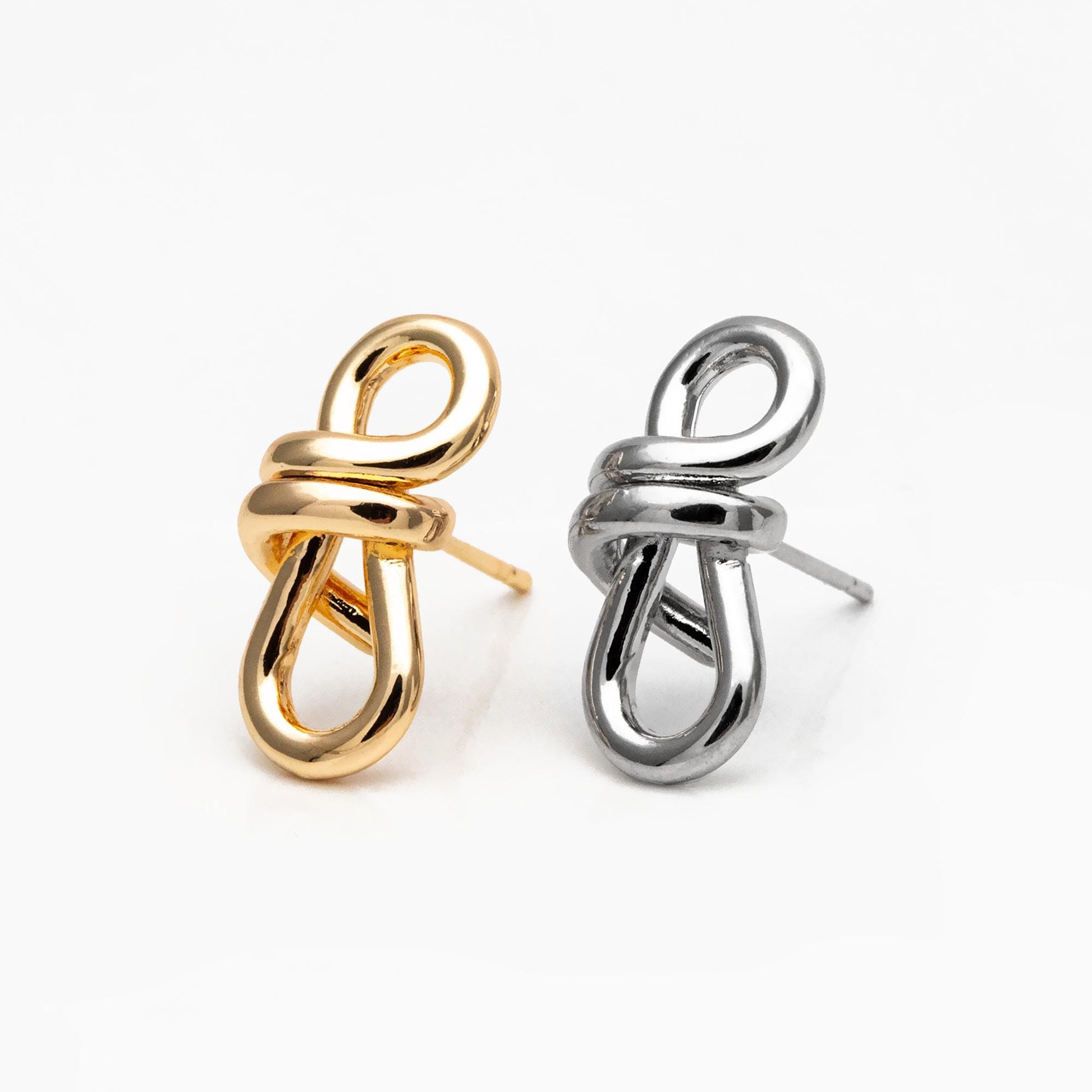4pcs Gold/ Silver Tone Knot Earrings, 18K Real Gold/ Rhodium plated Brass, Minimalist Stud Earrings (GB-4495)