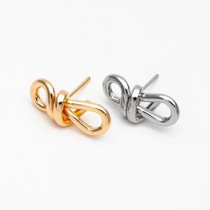 4pcs Gold/ Silver Tone Knot Earrings, 18K Real Gold/ Rhodium plated Brass, Minimalist Stud Earrings (GB-4495)