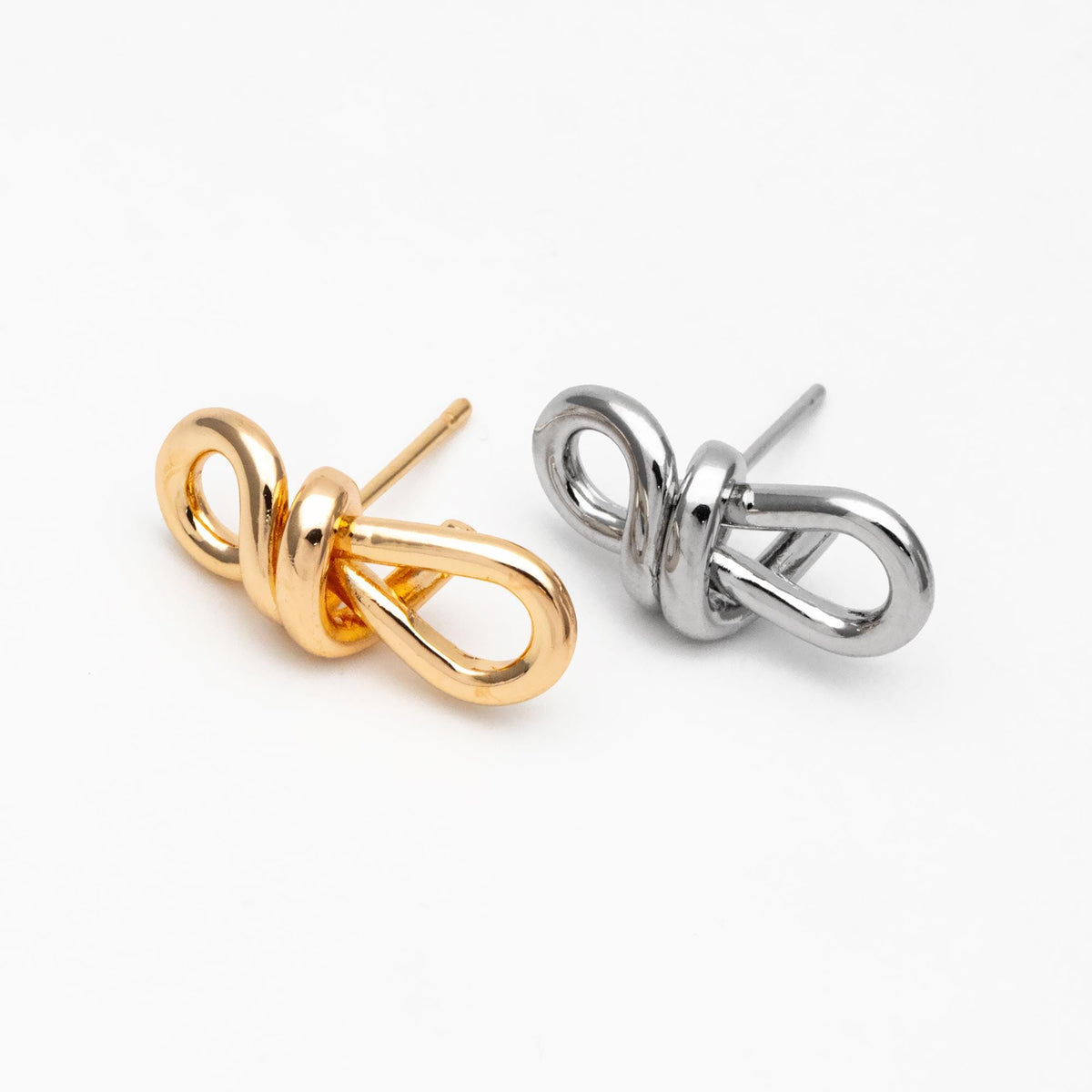 4pcs Gold/ Silver Tone Knot Earrings, 18K Real Gold/ Rhodium plated Brass, Minimalist Stud Earrings (GB-2260-B)