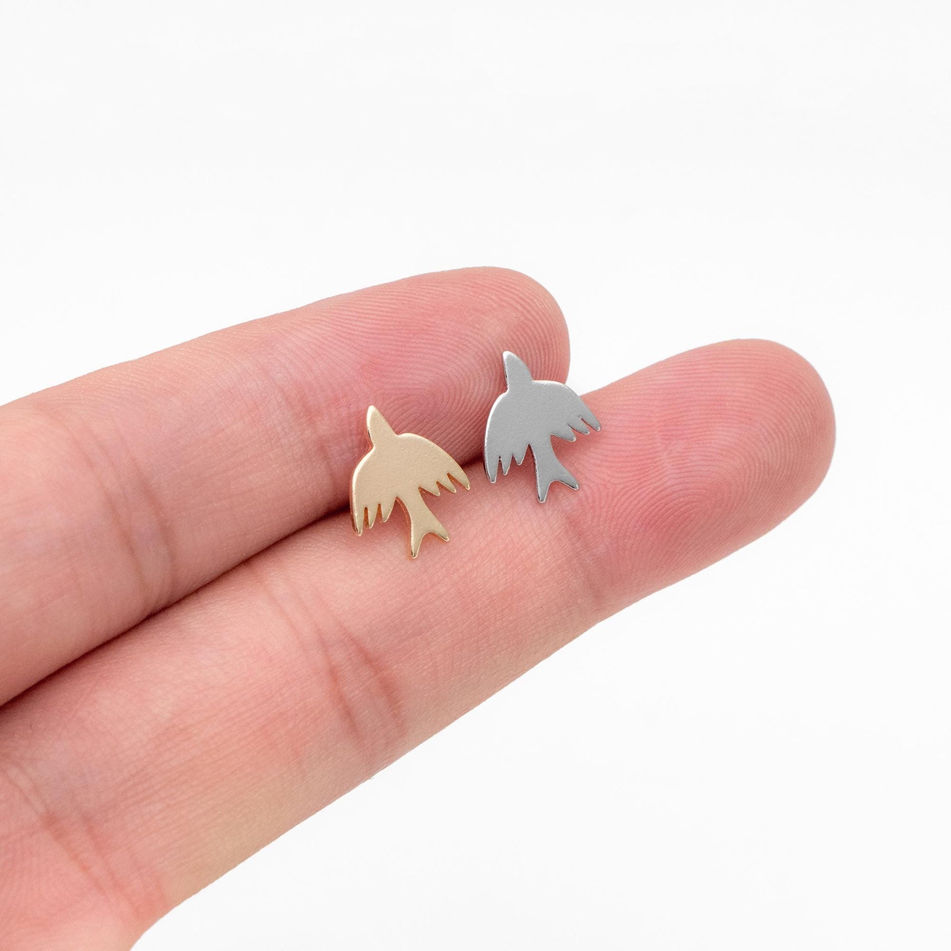 10pcs Gold/ Silver Tone Swallow Earrings, 18K Real Gold/ Rhodium Plated Brass, Minimalist Bird Stud Earrings (GB-4496)