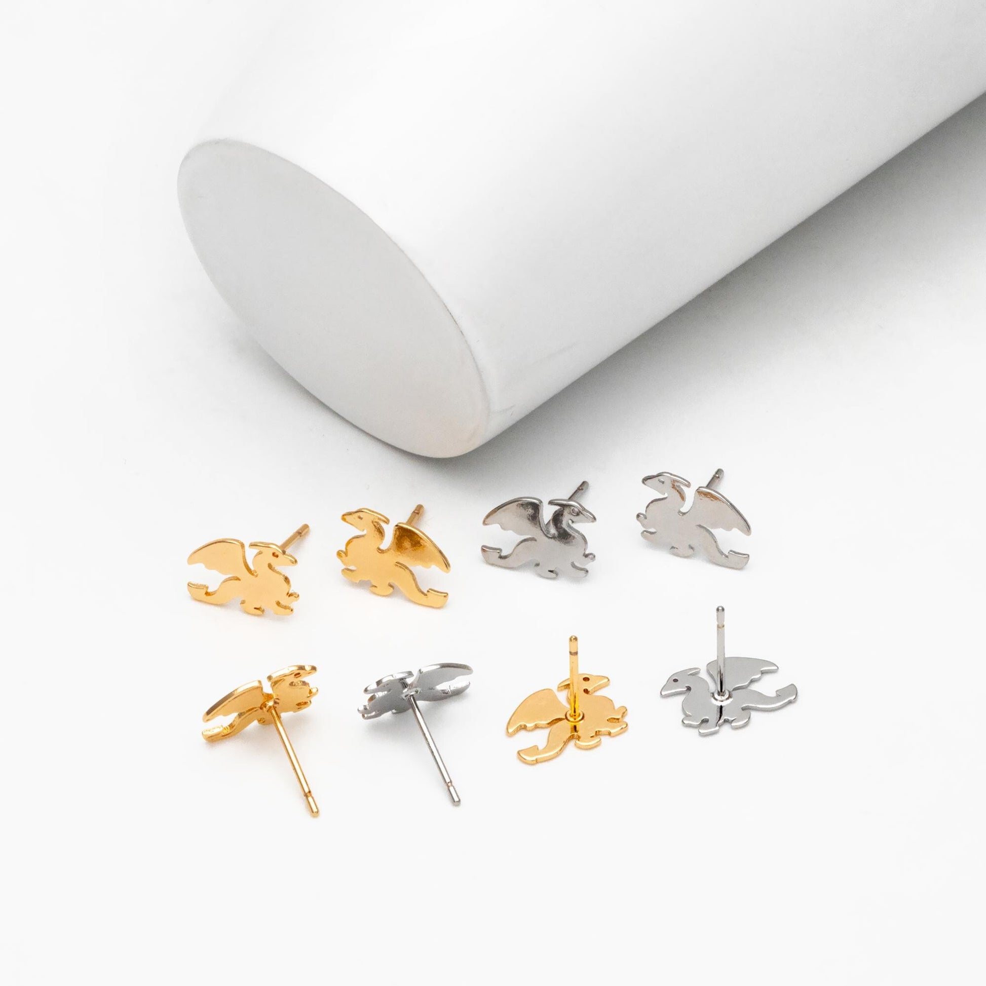 10pcs Gold/ Silver Tone Dragon Earrings, 18K Real Gold/ Rhodium Plated Brass, Minimalist Stud Earrings (GB-4497)