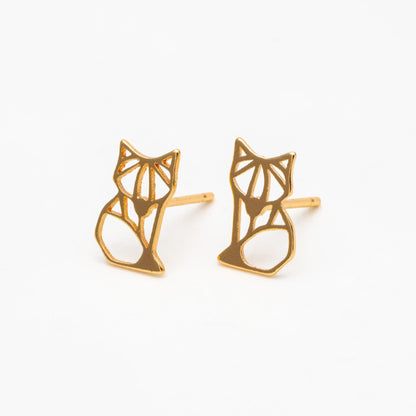 10pcs Gold/ Silver Tone Hollow Fox Earrings, Gold/ Rhodium Plated Brass, Minimalist Animal Stud Earrings (GB-4498)