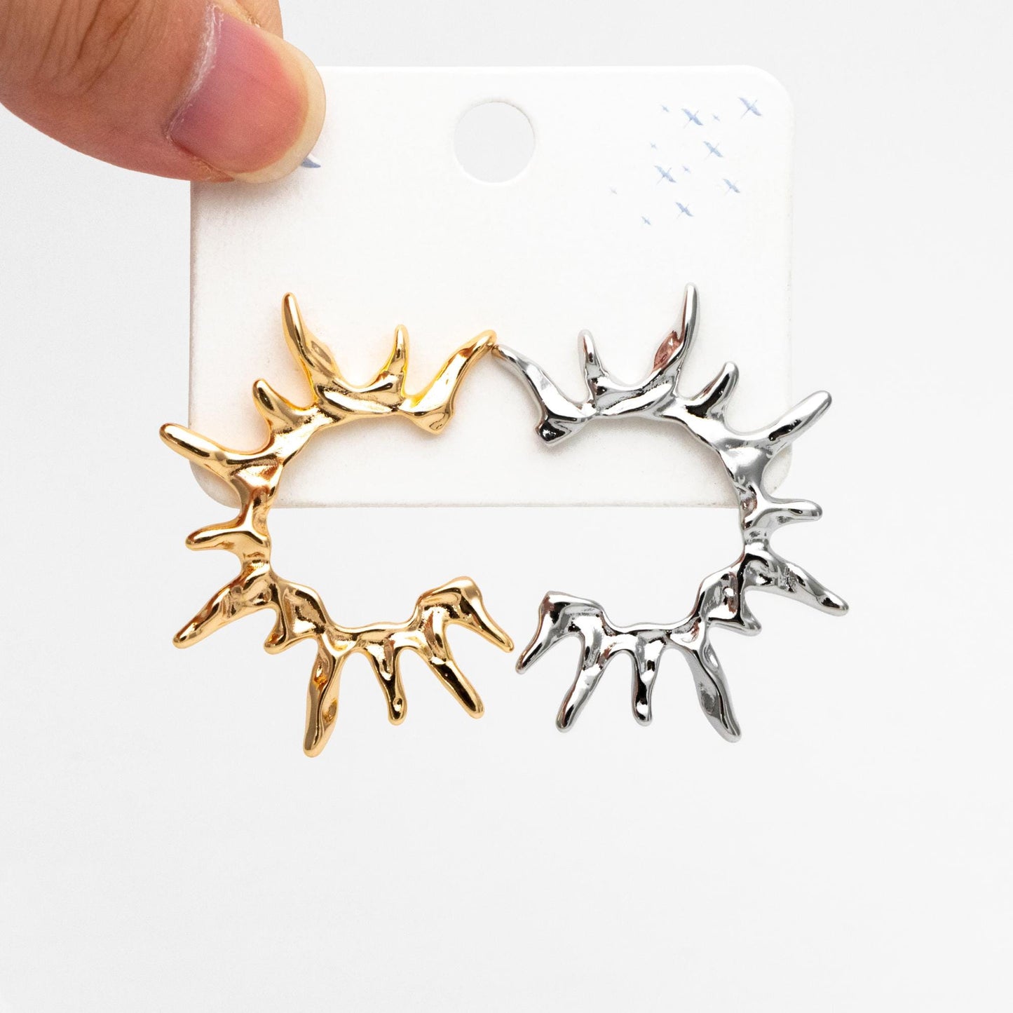 4pcs Gold/ Silver Tone Sun Earrings, 18K Real Gold/ Rhodium Plated Brass, Dainty Stud Earrings (#GB-4499)